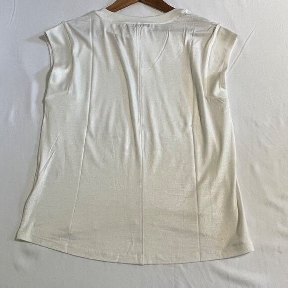 International INC Shirt V-Neck Washed White with Sheen Sleeveless Size Small - Picture 9 of 9